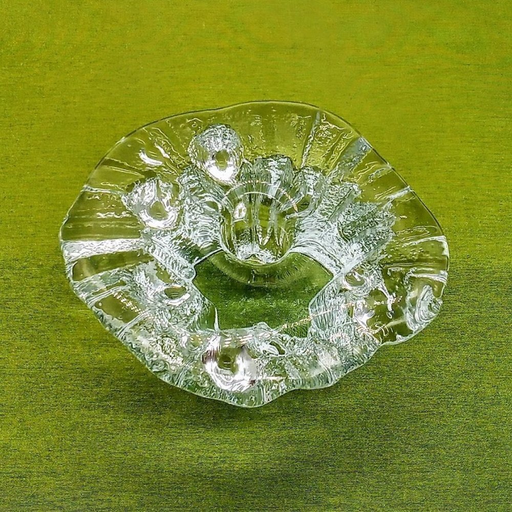 Vintage Scandinavian Art Glass Iittala Wirkkala Ice Candle Holder